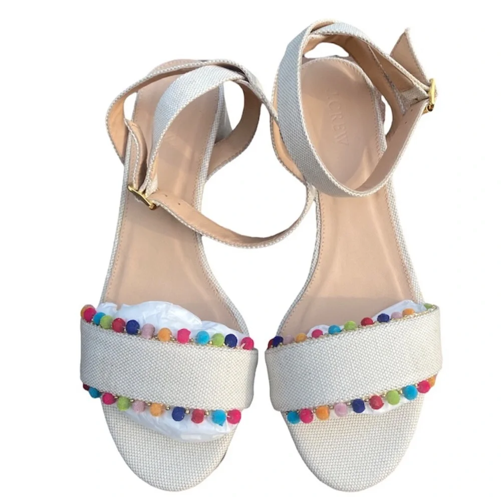 New $225  J. Crew Lottie Rainbow Pom Pom Sandal Size 10.5 - Picture 7 of 10